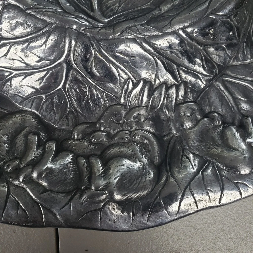 Arthur Court 1990 Vintage Aluminum Cabbage Rabbit Serving Platter 15 Inch Oval